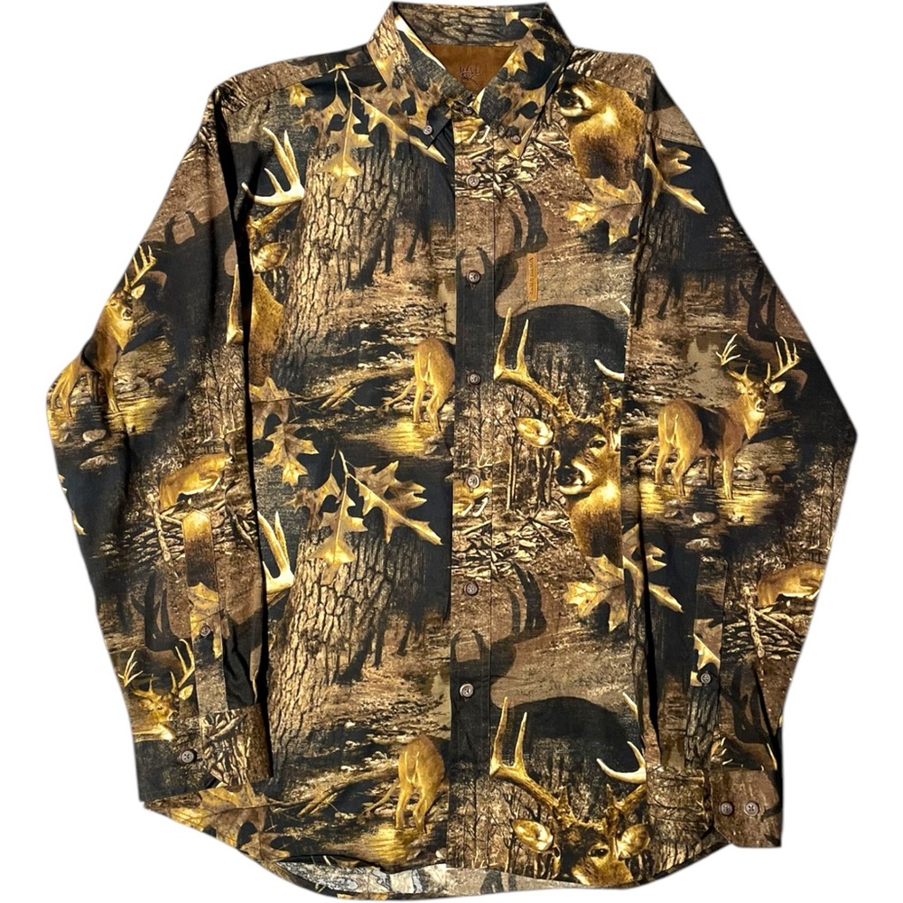 DEER PRINT CAMO HUNTING NORTH RIVER BUTTON UP SHIRT MEDUIM